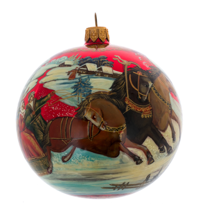 Шар ёлочный из стекла "Праздничная тройка" Палех