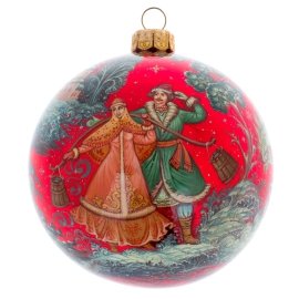 Шар ёлочный из стекла "Зимняя деревня" Палех