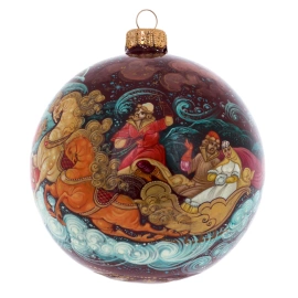 Шар ёлочный из стекла "Тройка лошадей" Палех