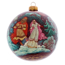 Шар ёлочный из стекла "Тройка лошадей" Палех