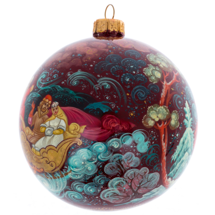 Шар ёлочный из стекла "Тройка лошадей" Палех