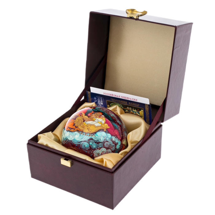 Шар ёлочный из стекла "Тройка лошадей" Палех