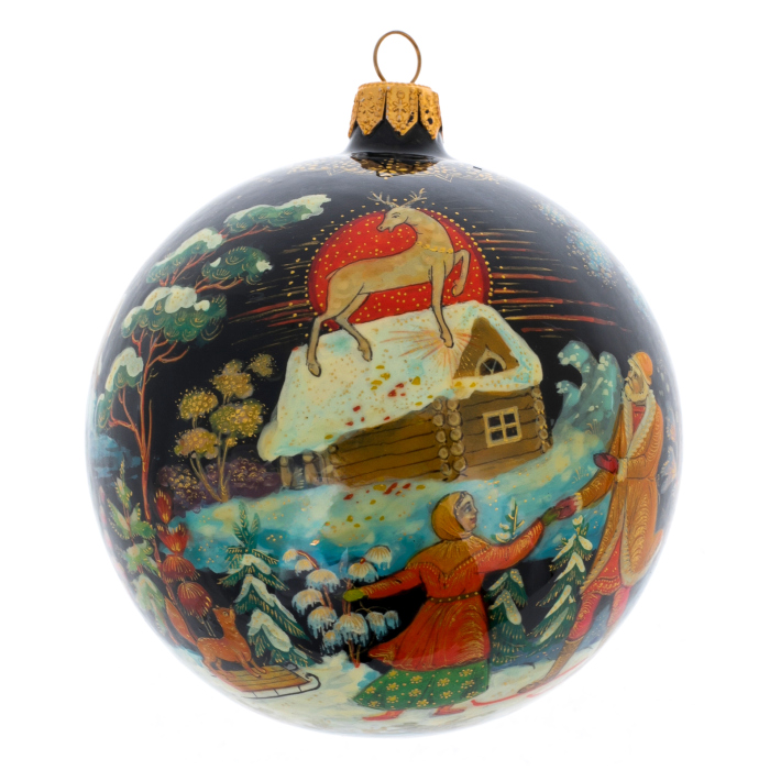 Шар ёлочный из стекла "Красно солнышко" Палех
