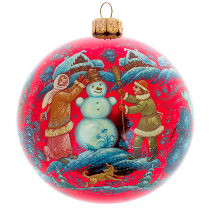 Шар ёлочный из стекла "Снеговик" Палех