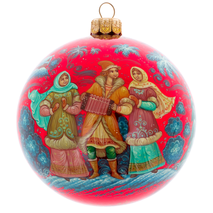 Шар ёлочный из стекла "Снеговик" Палех