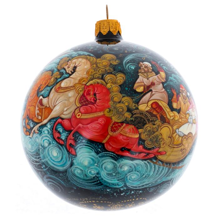 Шар ёлочный из стекла "Зимняя тройка" Палех