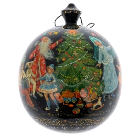 Шар ёлочный деревянный "Новогодний карнавал" Чапарина, Палех