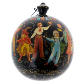 Шар ёлочный деревянный "Новогодний карнавал" Чапарина, Палех