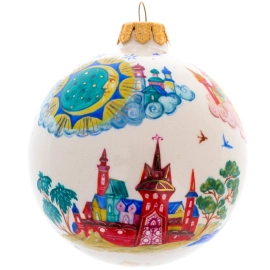 Шар ёлочный фарфоровый "Ковер самолет" Чапарина, Палех