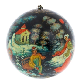 Шар ёлочный деревянный "Зимние забавы" Кузьменко, Палех
