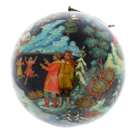 Шар ёлочный деревянный "Зимние забавы" Кузьменко, Палех