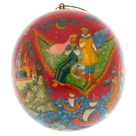 Шар ёлочный деревянный "Зимние забавы" Кузьменко, Палех