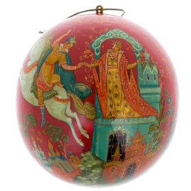 Шар ёлочный деревянный "Зимние забавы" Кузьменко, Палех