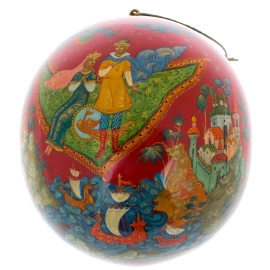 Шар ёлочный деревянный "Зимние забавы" Кузьменко, Палех