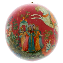 Шар ёлочный деревянный "Зимние забавы" Кузьменко, Палех