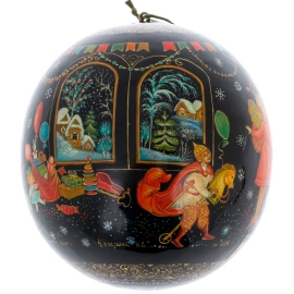 Шар ёлочный деревянный "Новогодний карнавал" Чапарина, Палех