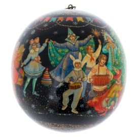Шар ёлочный деревянный "Новогодний карнавал" Чапарина, Палех