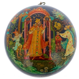 Шар ёлочный деревянный "Золотой петушок" Чапарина, Палех