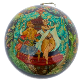 Шар ёлочный деревянный "Золотой петушок" Чапарина, Палех