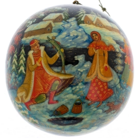 Шар ёлочный деревянный "Емеля" Кузьменко, Палех