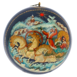 Шар ёлочный деревянный "Тройка" Коновалова, Палех