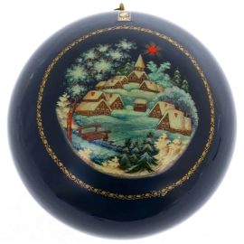 Шар ёлочный деревянный "Тройка" Коновалова, Палех