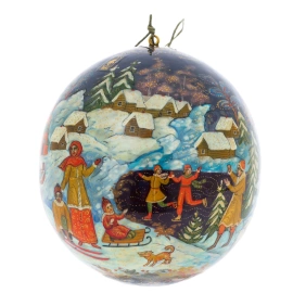 Шар ёлочный деревянный "Зимние забавы" Кузьменко, Палех