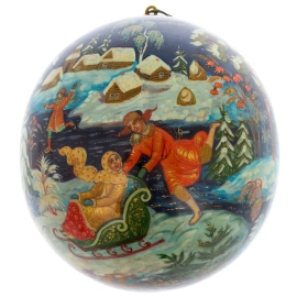 Шар ёлочный деревянный "Зимние забавы" Кузьменко, Палех