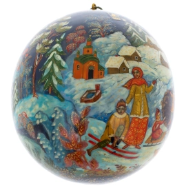 Шар ёлочный деревянный "Зимние забавы" Кузьменко, Палех