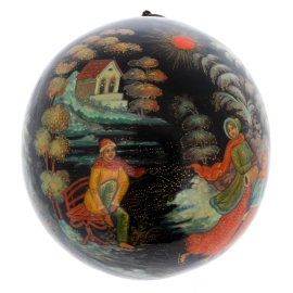 Шар ёлочный деревянный "Зимние забавы" Кузьменко, Палех