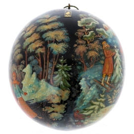Шар ёлочный деревянный "Зимние забавы" Кузьменко, Палех