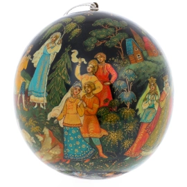 Шар ёлочный деревянный "Снегурочка" Кузьменко, Палех