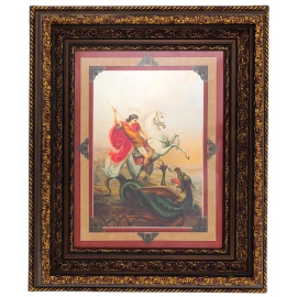 Картина на сусальном золоте "Георгий Победоносец" изумруд/терракот