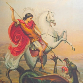 Картина на сусальном золоте "Георгий Победоносец" изумруд/терракот