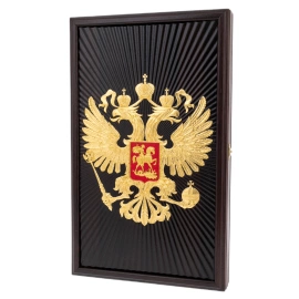 Нарды резные из массива венге "Герб Россий" с золочением