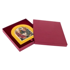 Икона на натуральном перламутре "Святая Троица" в золотой раме