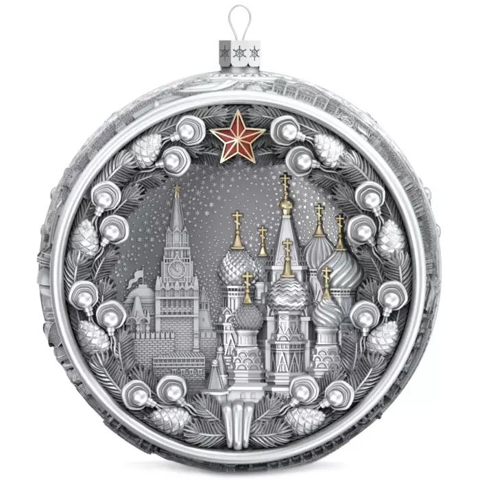 Серебряный елочный шар "Москва" с позолотой