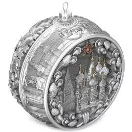 Серебряный елочный шар "Москва" с позолотой