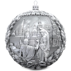 Серебряный елочный шар "Москва" с позолотой