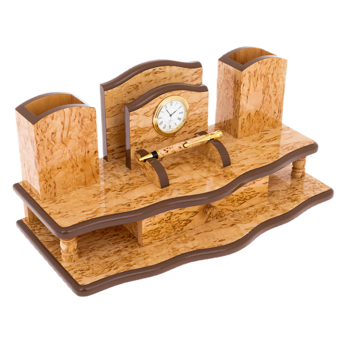 Two-tier writing device with a drawer (Karelian birch)