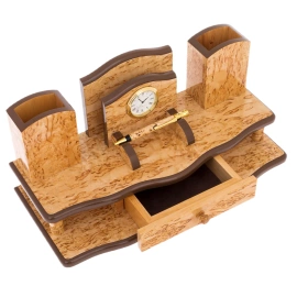 Прибор письменный двухъярусный с ящиком, карельская береза