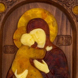 Икона из бука и янтаря "Владимирская Богоматерь" большая