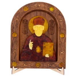 Икона из бука и янтаря "Николай Чудотворец" большая