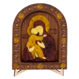 Икона из бука и янтаря "Владимирская Богоматерь" малая