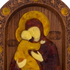 Икона из бука и янтаря "Владимирская Богоматерь" малая