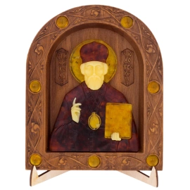 Икона из бука и янтаря "Николай Чудотворец" малая