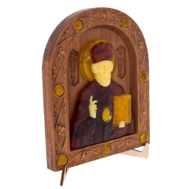 Икона из бука и янтаря "Николай Чудотворец" малая