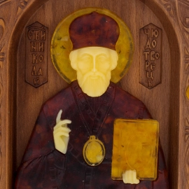 Икона из бука и янтаря "Николай Чудотворец" малая