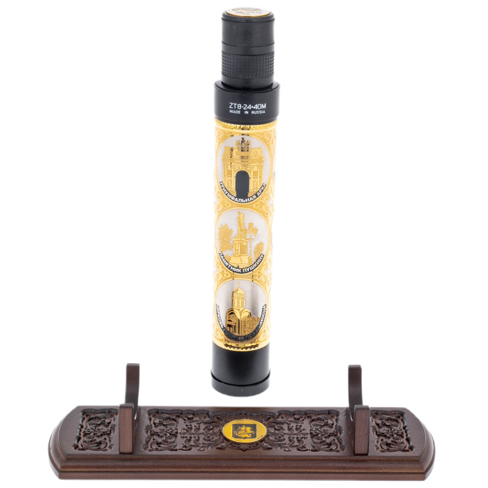 Труба подзорная с эмалями "Виды Москвы" на резной подставке, Златоуст