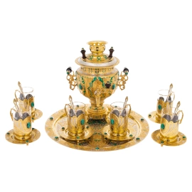 Чайный сервиз "Чаепитие"с малахитом, на 6 персон, 20 предметов, Златоуст